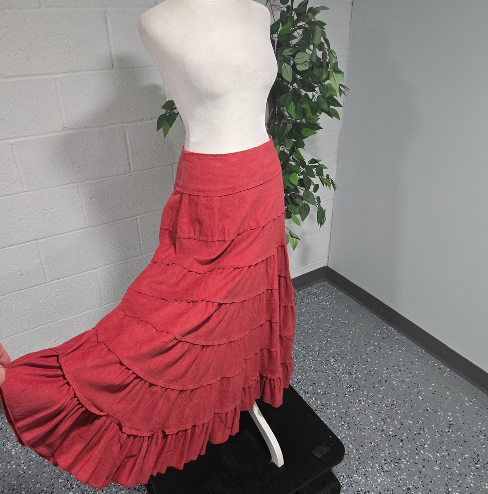 VTG Dimri 90s Cotton Corduroy Tiered Ruffle Midi Skirt Boho Indie Fairy XL